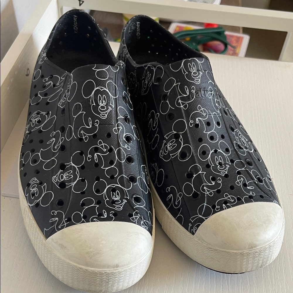 Native Black and White Mickey Mouse Slip-On Sneakers